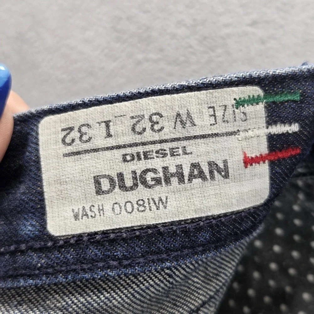 Diesel Jeans Mens 32x32 Blue Dughan Button Fly Made In Italy Altered Hem 008IW
